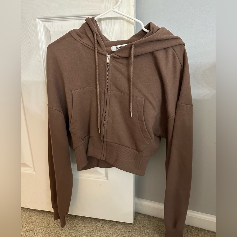 Brown Garage Cropped Zip Up